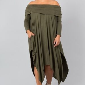 Handkerchief Long sleeve dress Plus size- Olive